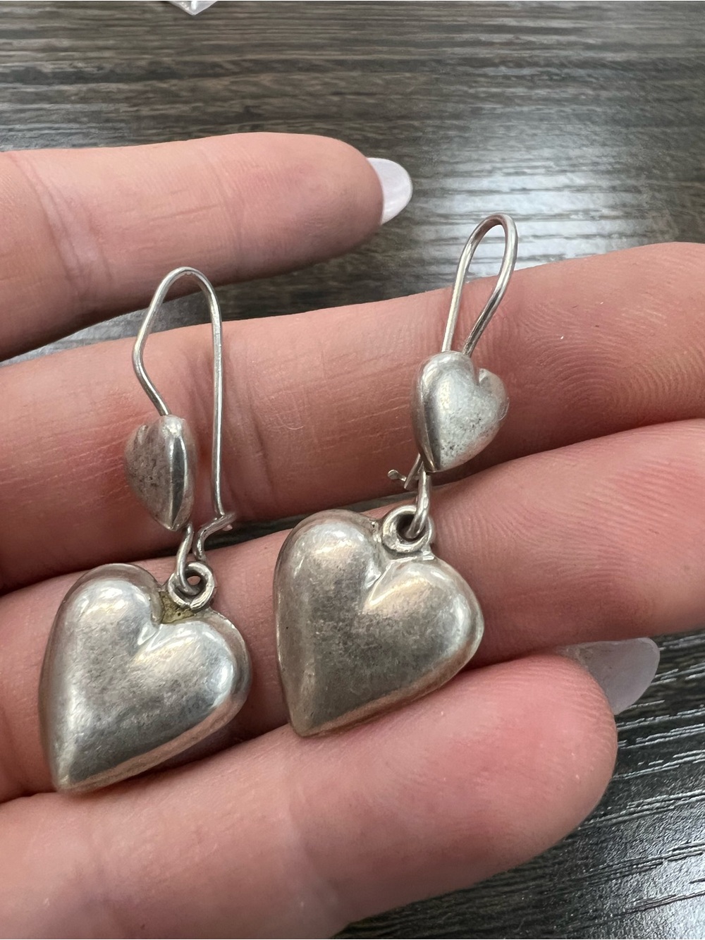 Vintage MEXICO Sterling silver dangle heart earrings 6.9g
